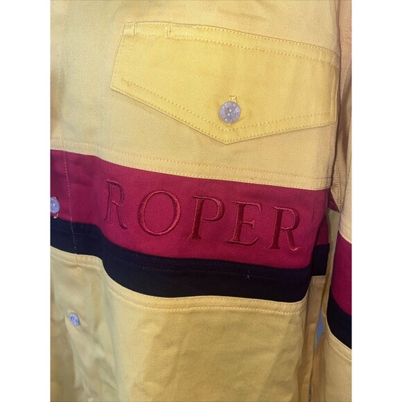 Roper Western Shirt Cowboy Large Yellow Red Vintage 90s Embroidered Striped - Picture 7 of 16